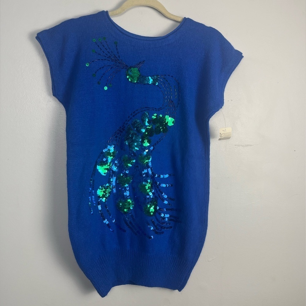 Vintage Avon Fashion blue sequin peacock sweater size xs Silk Rabit hair